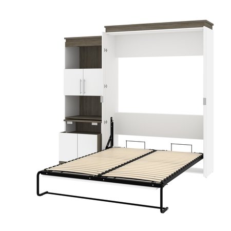 Bestar Orion Queen Murphy Bed and Shelving Unit with Fold-Out Desk (95W), White & Walnut Grey 116875-000017